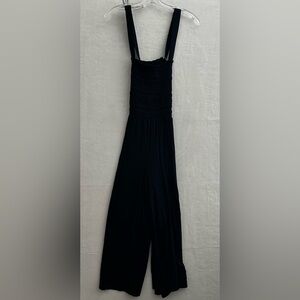 Banana Republic Navy Smocked Jumpsuit Petite S Wide Leg Casual Chic